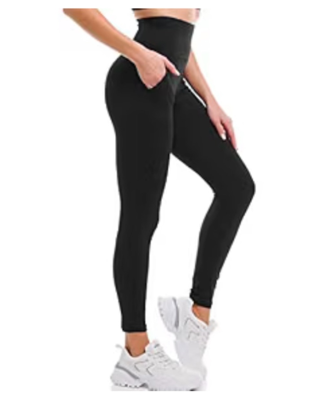 Women's High-Waist Buttery Soft Leggings with Side Pockets Black L-XL